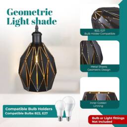 EONLION Easy Fit Lamp Shades for Modern Ceiling Lights in Black - thumbnail 4