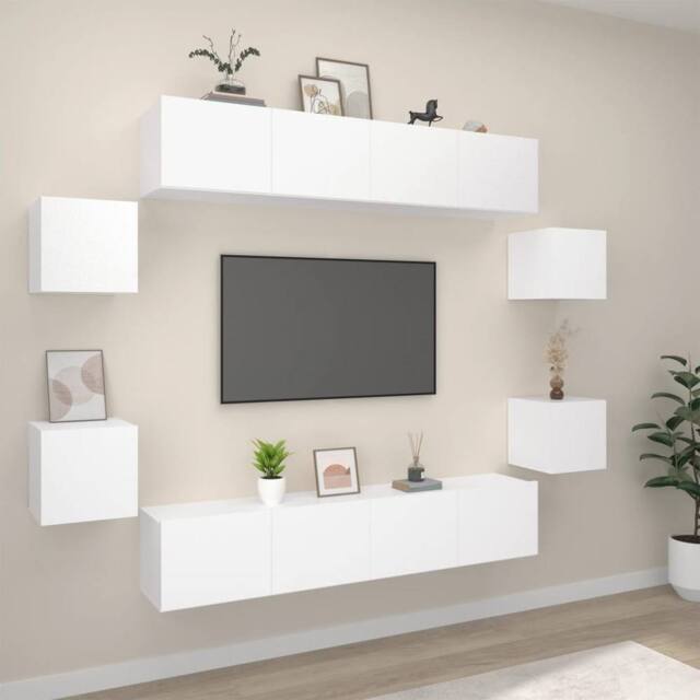 Berkfield Home 8 Piece TV Cabinet Set White Engineered Wood - image 1