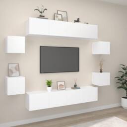 Berkfield Home 8 Piece TV Cabinet Set White Engineered Wood - thumbnail 1