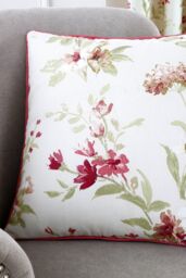 Fusion 'Jeannie' Classic Floral Trail Print Filled Cushion 100% Cotton in Red - Size: 43 cm x 43 cm