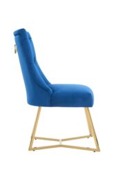 Life Interiors Single Ambra Modern Velvet Dining Chair with Gold Legs, Ring Handle & Tufted Back in Blue - thumbnail 3