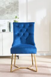 Life Interiors Single Ambra Modern Velvet Dining Chair with Gold Legs, Ring Handle & Tufted Back in Blue - thumbnail 2