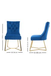 Life Interiors Single Ambra Modern Velvet Dining Chair with Gold Legs, Ring Handle & Tufted Back in Blue - thumbnail 6