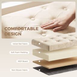 HOMCOM Velvet Upholstered Foldable Ottoman Footrest with Wood Legs, Cream - thumbnail 6