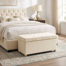 HOMCOM Velvet Upholstered Foldable Ottoman Footrest with Wood Legs, Cream