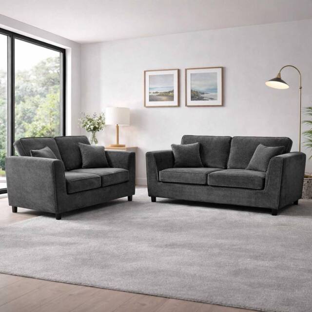 Furnishings For Less UK Ascot 3 + 2 Seater Sofa Set Chenille Fabric Charcoal - image 1