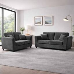Furnishings For Less UK Ascot 3 + 2 Seater Sofa Set Chenille Fabric Charcoal - thumbnail 1