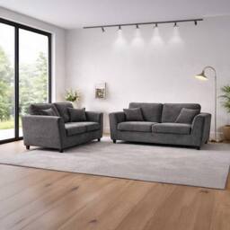 Furnishings For Less UK Ascot 3 + 2 Seater Sofa Set Chenille Fabric Charcoal - thumbnail 2