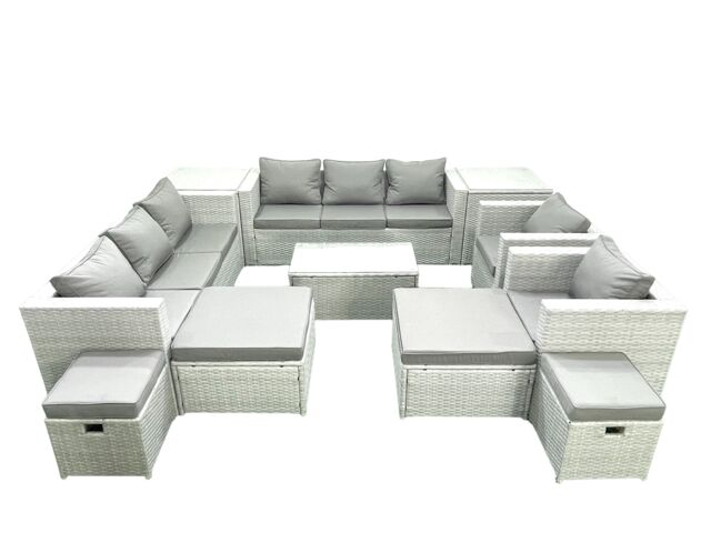 Fimous 11 Pieces Rattan Garden Furniture Set Outdoor Garden Sofa Chair Coffee Table Set with 4 Footstools 2 Side Tables Light Grey Mixed - image 1