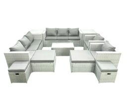 Fimous 11 Pieces Rattan Garden Furniture Set Outdoor Garden Sofa Chair Coffee Table Set with 4 Footstools 2 Side Tables Light Grey Mixed - thumbnail 2