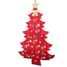 Samuel Alexander 90cm Fabric Christmas Tree Shaped Hanging Advent Calendar Decoration in Red - thumbnail 4