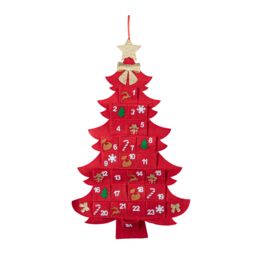 Samuel Alexander 90cm Fabric Christmas Tree Shaped Hanging Advent Calendar Decoration in Red - thumbnail 8