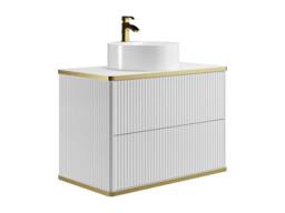 Vente-unique Fluted Wall-Hung Bathroom Unit With Gold Trim & Round Countertop in White - thumbnail 5