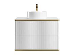 Vente-unique Fluted Wall-Hung Bathroom Unit With Gold Trim & Round Countertop in White - thumbnail 2