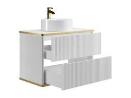 Vente-unique Fluted Wall-Hung Bathroom Unit With Gold Trim & Round Countertop in White - thumbnail 6