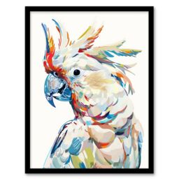 Artery8 Cockatoo Parrot Bird Portrait Bright Design Framed Art Print in White - Size: A4 - thumbnail 1