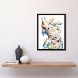 Artery8 Cockatoo Parrot Bird Portrait Bright Design Framed Art Print in White - Size: A4 - thumbnail 4