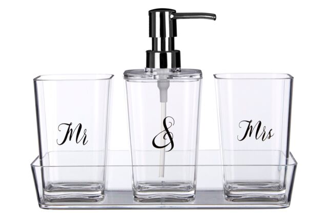 Orsina 3 Pc Bathroom Accessories Set With Matching Tray, Clear Bathroom Decor Set, Soap Dish, Tumbler, & Dispenser - image 1