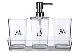 Orsina 3 Pc Bathroom Accessories Set With Matching Tray, Clear Bathroom Decor Set, Soap Dish, Tumbler, & Dispenser - thumbnail 1