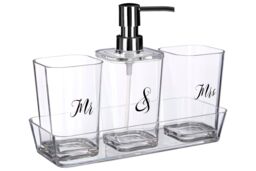 Orsina 3 Pc Bathroom Accessories Set With Matching Tray, Clear Bathroom Decor Set, Soap Dish, Tumbler, & Dispenser - thumbnail 2