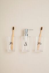 Orsina 3 Pc Bathroom Accessories Set With Matching Tray, Clear Bathroom Decor Set, Soap Dish, Tumbler, & Dispenser - thumbnail 3