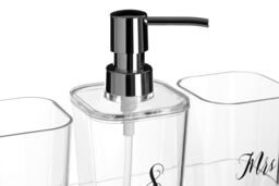 Orsina 3 Pc Bathroom Accessories Set With Matching Tray, Clear Bathroom Decor Set, Soap Dish, Tumbler, & Dispenser - thumbnail 4