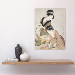 "Artery8 Women Preparing Sashimi Vintage Japan Wall Art Print Kitagawa in Khaki - Size: W12"" x H16""" - thumbnail 4