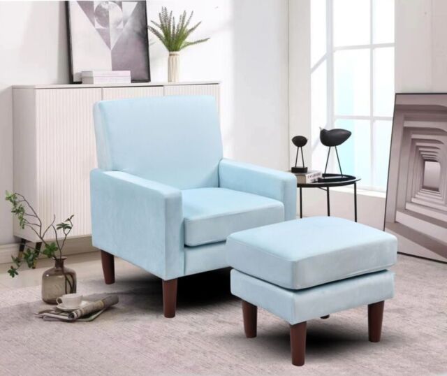 Comfy Living Ltd Plush Velvet Arm Chair with Footstool in Blue
