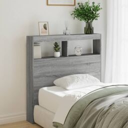 Berkfield Home Headboard Cabinet with LED Grey Sonoma 100x17x102 cm - Size: 100 x 17 x 102 cm - thumbnail 1