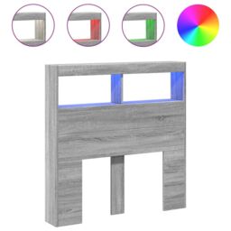 Berkfield Home Headboard Cabinet with LED Grey Sonoma 100x17x102 cm - Size: 100 x 17 x 102 cm - thumbnail 2