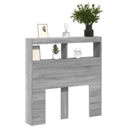 Berkfield Home Headboard Cabinet with LED Grey Sonoma 100x17x102 cm - Size: 100 x 17 x 102 cm - thumbnail 5