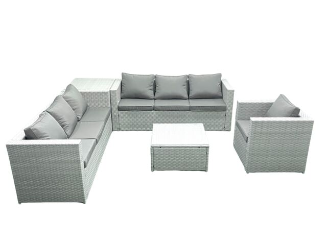 Fimous Wicker PE Rattan Sofa Garden Furniture Set with Armchair Square Coffee Table Side Table Light Grey Mixed - image 1