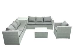 Fimous Wicker PE Rattan Sofa Garden Furniture Set with Armchair Square Coffee Table Side Table Light Grey Mixed - thumbnail 2