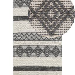 Wyld and Coco Handwoven Geometric Area Rug 80 x 150 cm Beige Grey Wool - Size: 80 cm x 150 cm - thumbnail 2