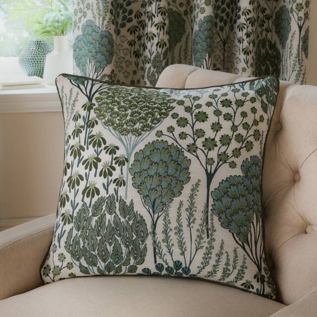 Wylder Ophelia Floral Jacquard Cushion in Green - Size: 50 cm x 50 cm - image 1