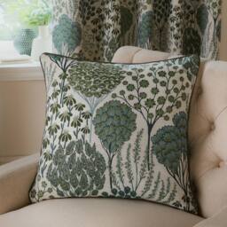 Wylder Ophelia Floral Jacquard Cushion in Green - Size: 50 cm x 50 cm - thumbnail 1