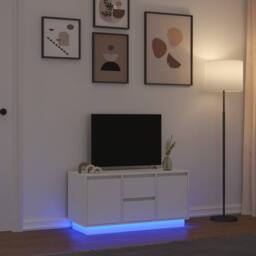 Berkfield Home TV Cabinet with LED Lights White 100x41x50 cm - Size: 100 x 41 x 50 cm - thumbnail 2
