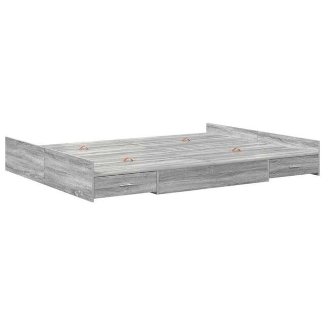 Berkfield Home Storage Bed Frame Grey sonoma 140 x 190 cm Engineered wood - image 1