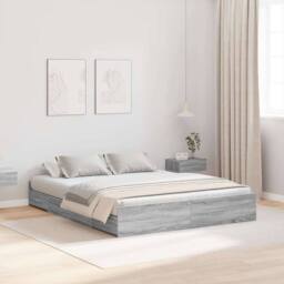 Berkfield Home Storage Bed Frame Grey sonoma 140 x 190 cm Engineered wood - thumbnail 2