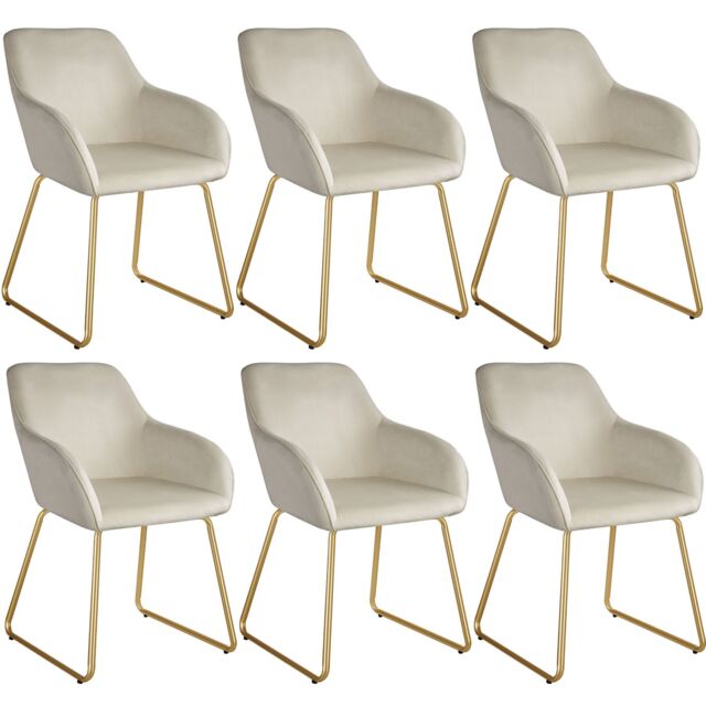 tectake Dining Chair Jeane Set Of 6 - Velvet Look Cream/Gold in Cream - Size: 6 Pack - image 1