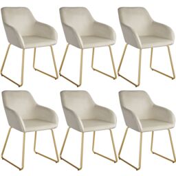 tectake Dining Chair Jeane Set Of 6 - Velvet Look Cream/Gold in Cream - Size: 6 Pack