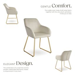 tectake Dining Chair Jeane Set Of 6 - Velvet Look Cream/Gold in Cream - Size: 6 Pack - thumbnail 3