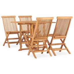 Berkfield Home 5 Piece Folding Outdoor Dining Set Solid Teak Wood in Brown - thumbnail 1