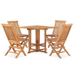 Berkfield Home 5 Piece Folding Outdoor Dining Set Solid Teak Wood in Brown - thumbnail 2