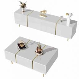 Rolipo White High Gloss TV Cabinet Set 170cm with Matching Coffee Table - thumbnail 9