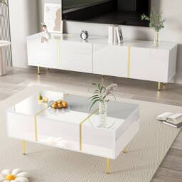 Rolipo White High Gloss TV Cabinet Set 170cm with Matching Coffee Table - thumbnail 1