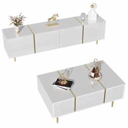 Rolipo White High Gloss TV Cabinet Set 170cm with Matching Coffee Table - thumbnail 4