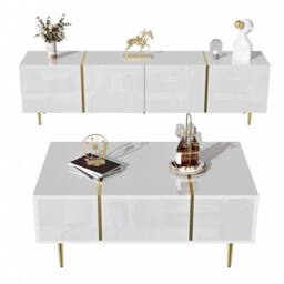Rolipo White High Gloss TV Cabinet Set 170cm with Matching Coffee Table - thumbnail 3