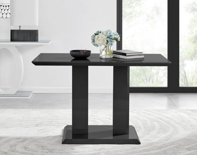 FurnitureboxUK Imperia 120cm 4-Seater Modern High Gloss Pillared Dining Table in Black - image 1