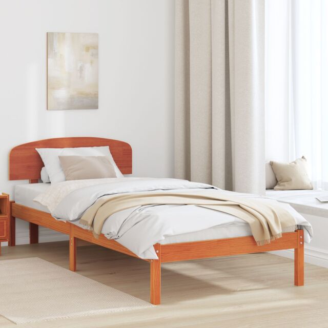 Berkfield Home Bed Frame with Headboard Wax Brown 75x190 cm Solid Wood Pine - image 1